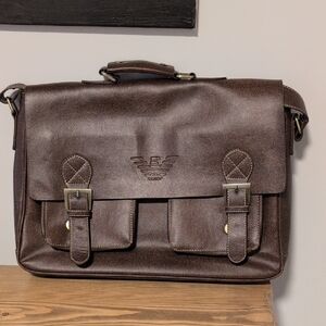 Emporio Armani Brown Leather Messenger Laptop Bag - Mint Condition
